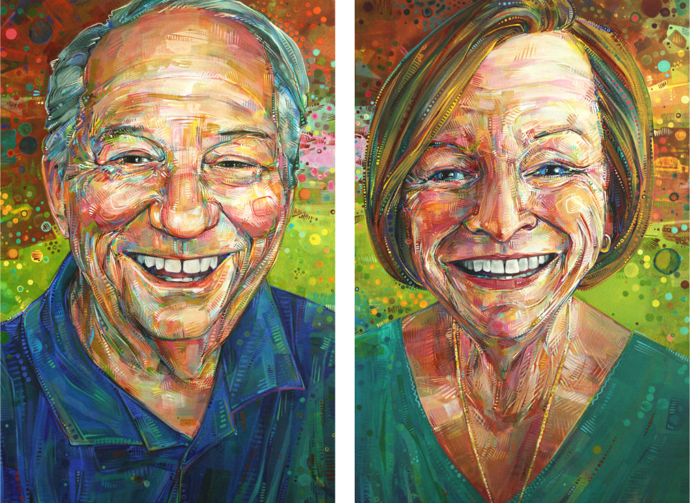 matched portraits painted in acrylic