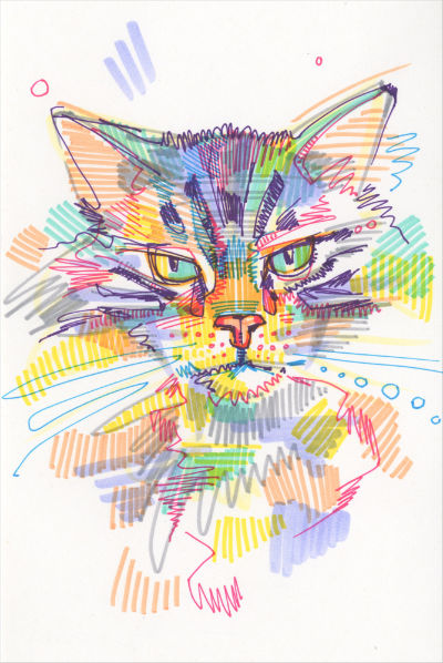 dessin d’un chat en marqueur sur papier