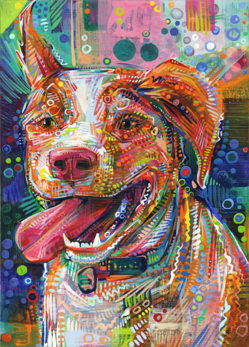 chien peint en acrylique