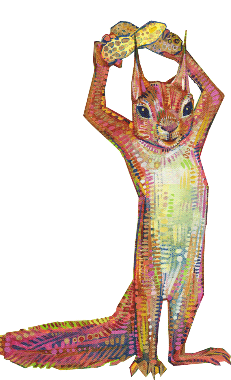 un écureuil avec des cacahouètes, GIF artistique