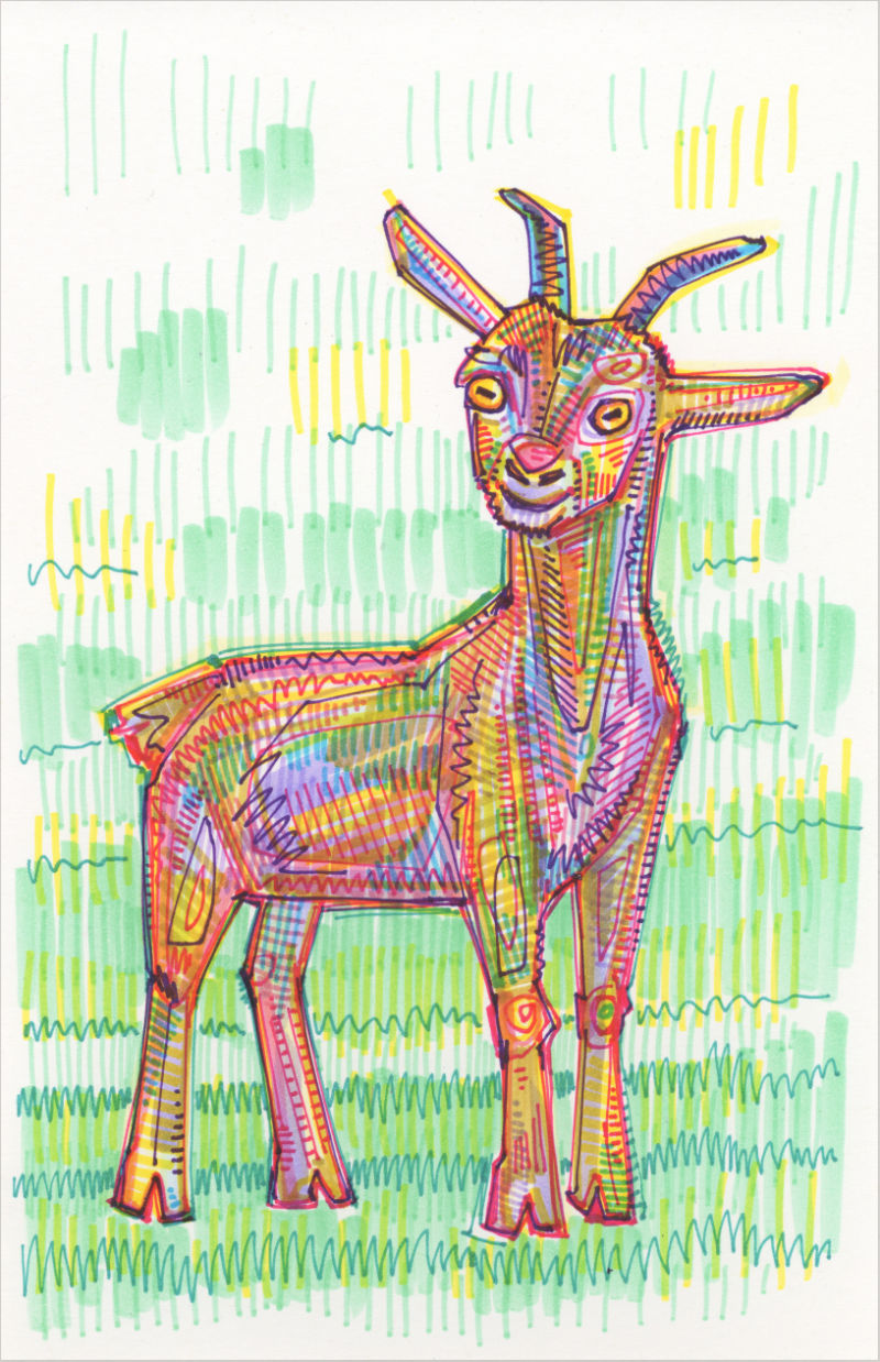 drawing of a rainbow goat