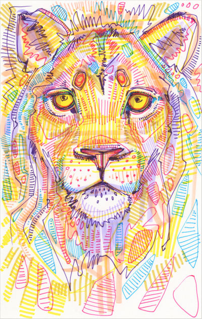 dessin d’un lion par l’artiste Gwenn Seemel