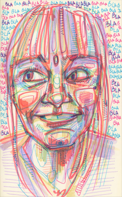 Gwenn Seemel autoportrait dessin en marqueur sur papier