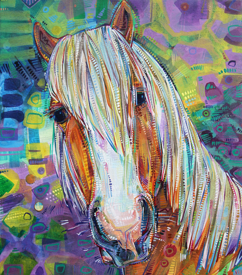 portrait d’un cheval peint en acrylique