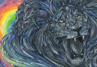une tempête qui est un lion, peinture par Gwenn Seemel
