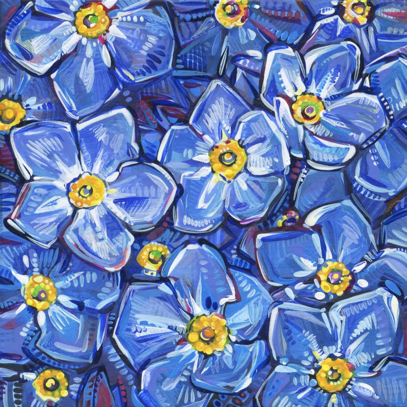 forget-me-nots seen up close, depicted in a painterly manner
