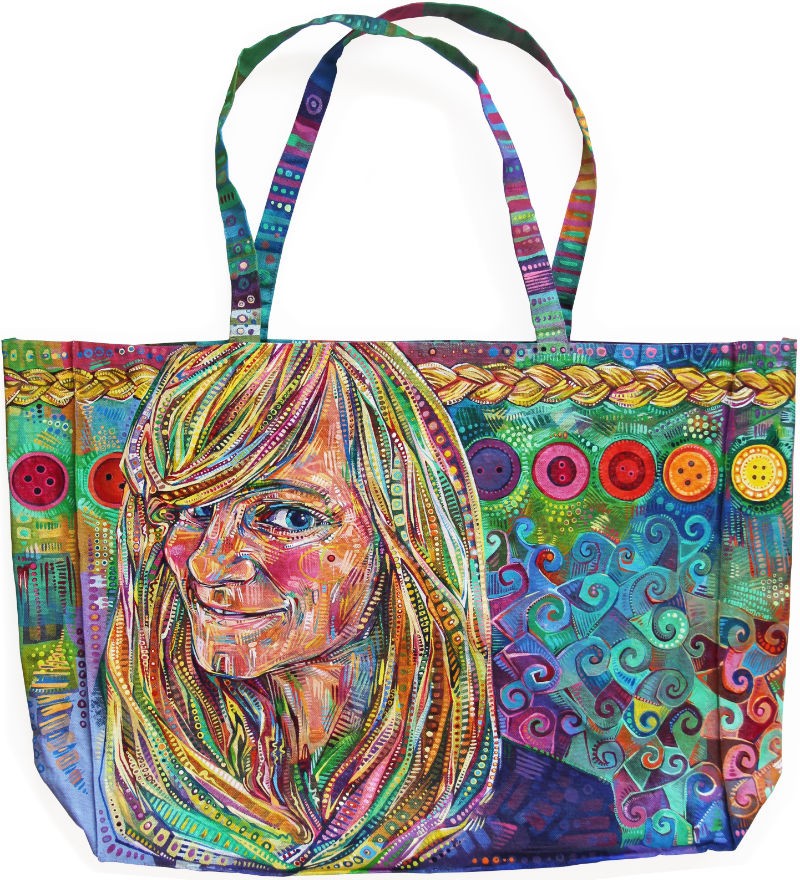 autoportrait psychologique peint sur un sac à main par Gwenn Seemel