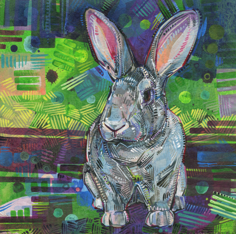 pet portrait of a Giant Chinchilla on a colorful abstract background