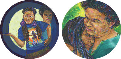 black lesbian couple painted in acrylics