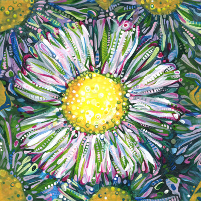 delicate daisy-like flowers painted in acrylic