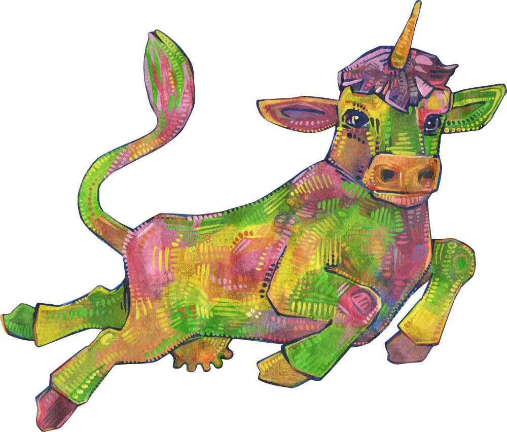 rainbow cow unicorn illustration
