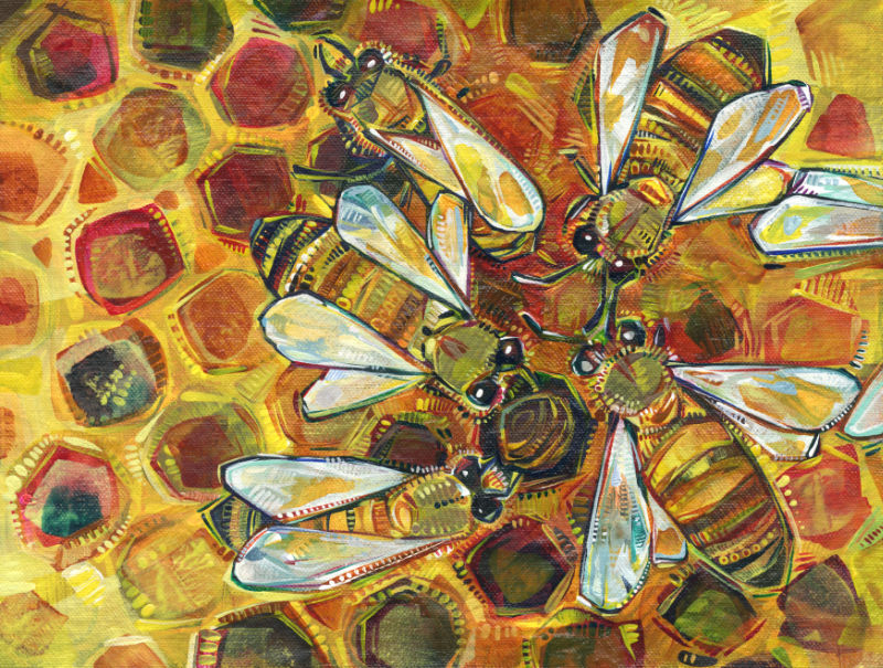 bee artwork, acrylic on canvas