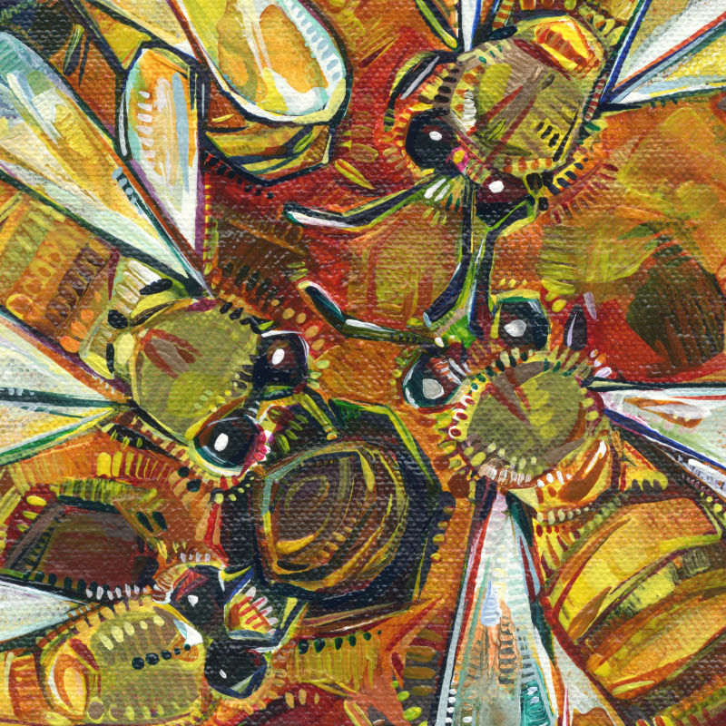 abeilles peintes en acrylique sur toile