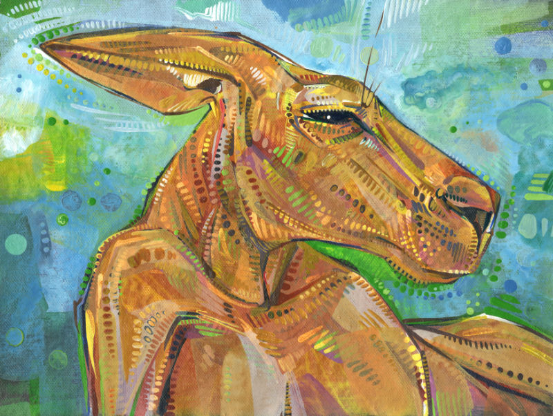 reclining kangaroo artwork, acrylic on canvas