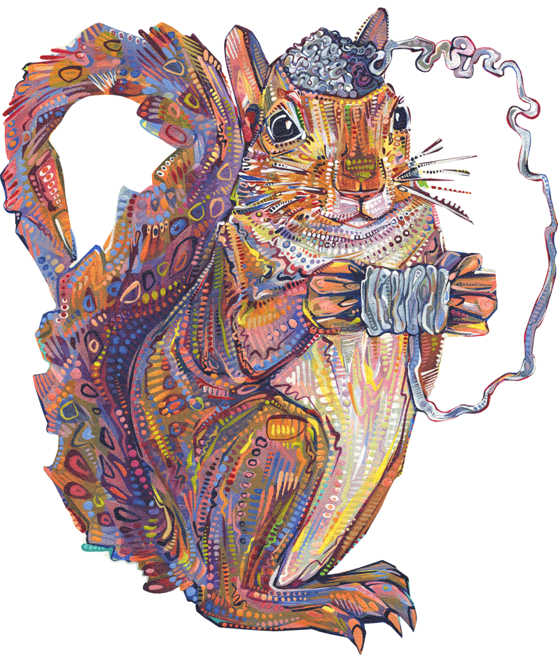 un écureuil en train de dénouer son cerveau fun art GIF