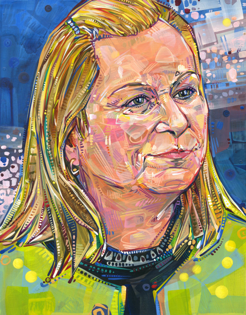 Cynthia, portrait peint en couleurs vives par Gwenn Seemel