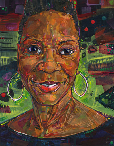 fine art portrait of a stunning black woman painted by Gwenn Seemel