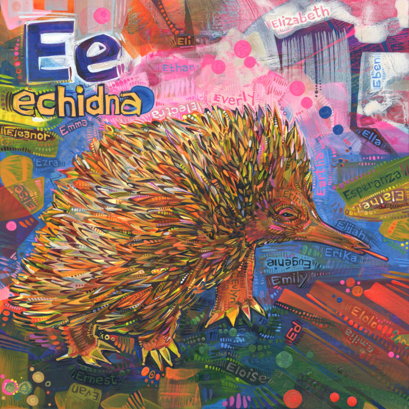 short-beaked echidna, wildlife art, colorful and dynamic