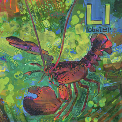 L is for lobster, peinture pour un livre d’alphabet anglophone