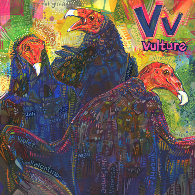 turkey vultures sunning themselves, colorful wildlife art