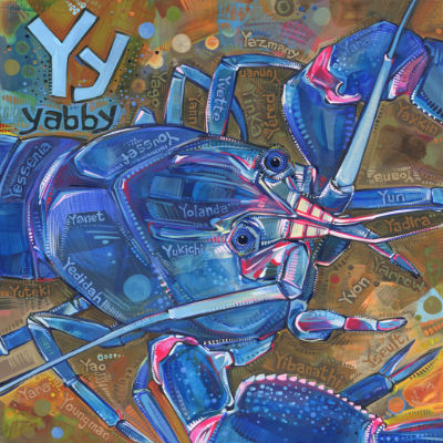 Y is for yabby, peinture pour un livre d’alphabet anglophone