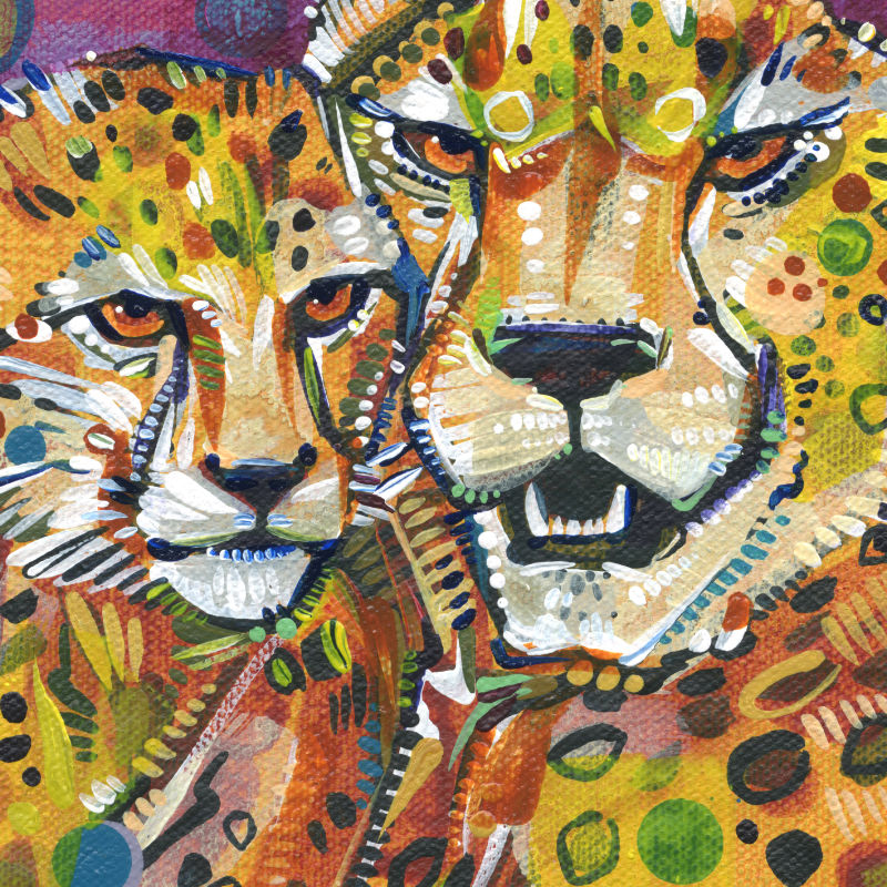 cheetah mom and kitten painting by Jersey artist Gwenn Seemel