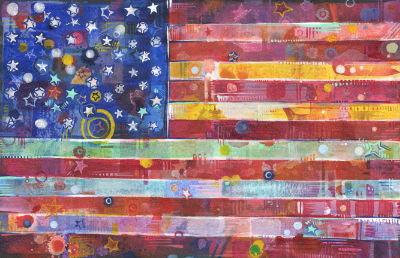 buy American flag painting with rainbow nuances