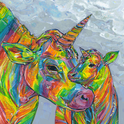 rainbow unicow mom and baby art GIF by vegan artist Gwenn Seemel
