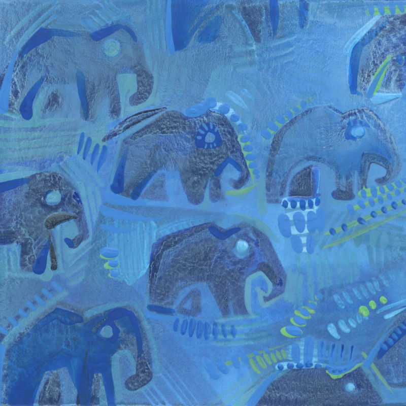 blue elephant design, tiny painting by independent artist Gwenn Seemel