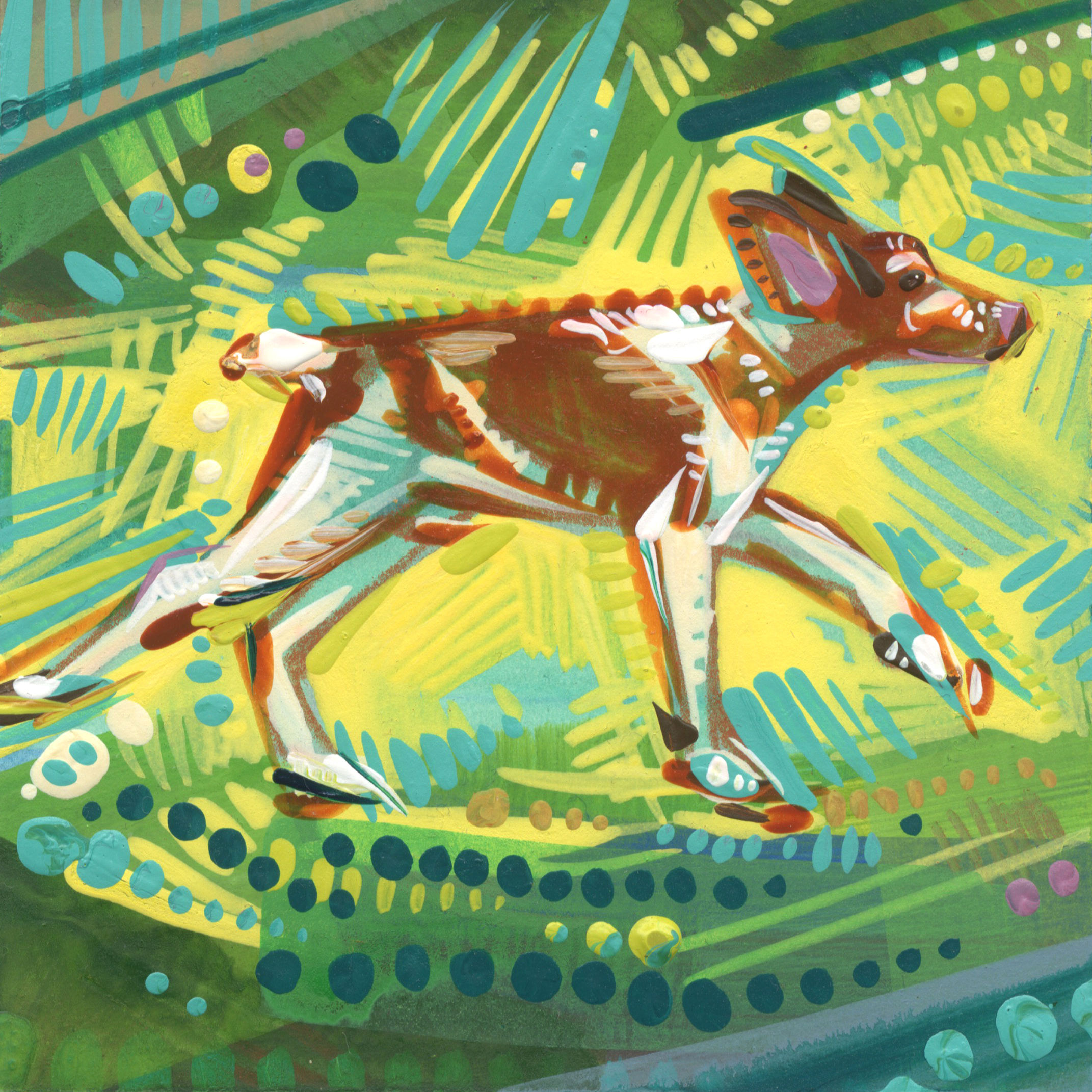 illustration of Brittany spaniel running, small artwork by pet artist Gwenn Seemel