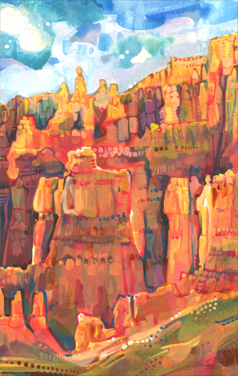 fairy chimneys or hoodoos of Bryce Canyon in Utah, illustration by American artist Gwenn Seemel