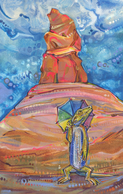 lizard in Devil’s Garden, Utah, illustration by painter Gwenn Seemel