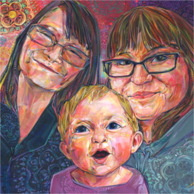 custom portrait of a grandmother, mom, and baby