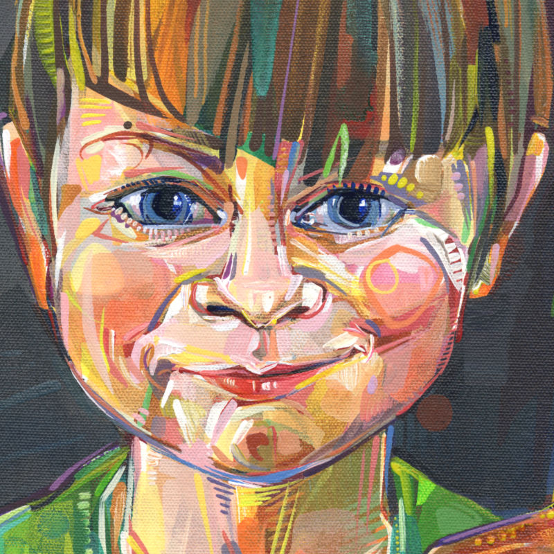 portrait d’un petit garçon blanc peint à l’acrylique