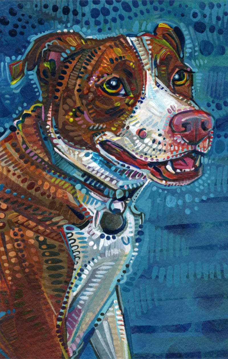 pitbull dog acrylic painting by pet artist Gwenn Seemel