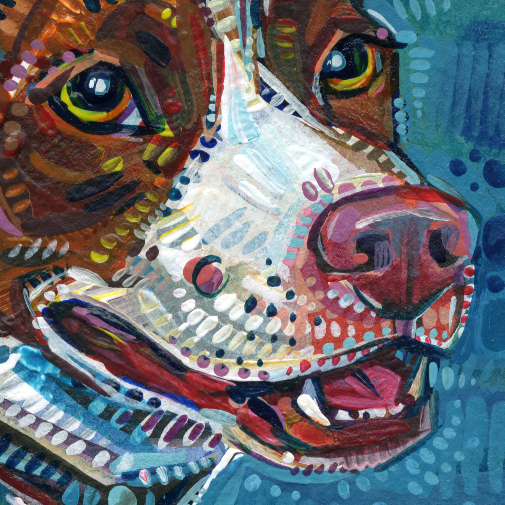 painterly portrait of a pitbull mix