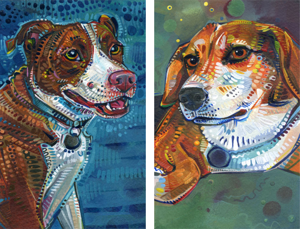 pitbull and mutt acrylic paintings by pet artist Gwenn Seemel