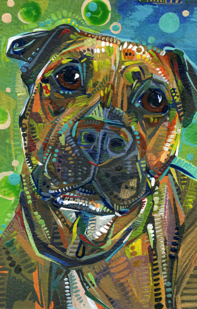 big brindle boxer dog acrylic painting by pet artist Gwenn Seemel