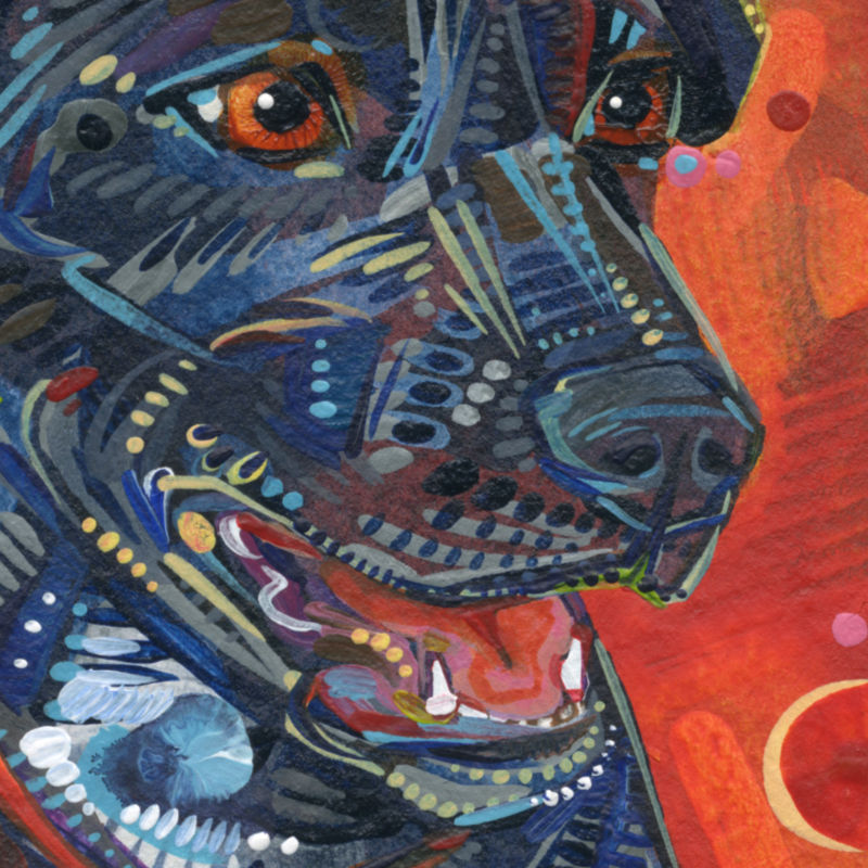 painterly portrait of a black dog