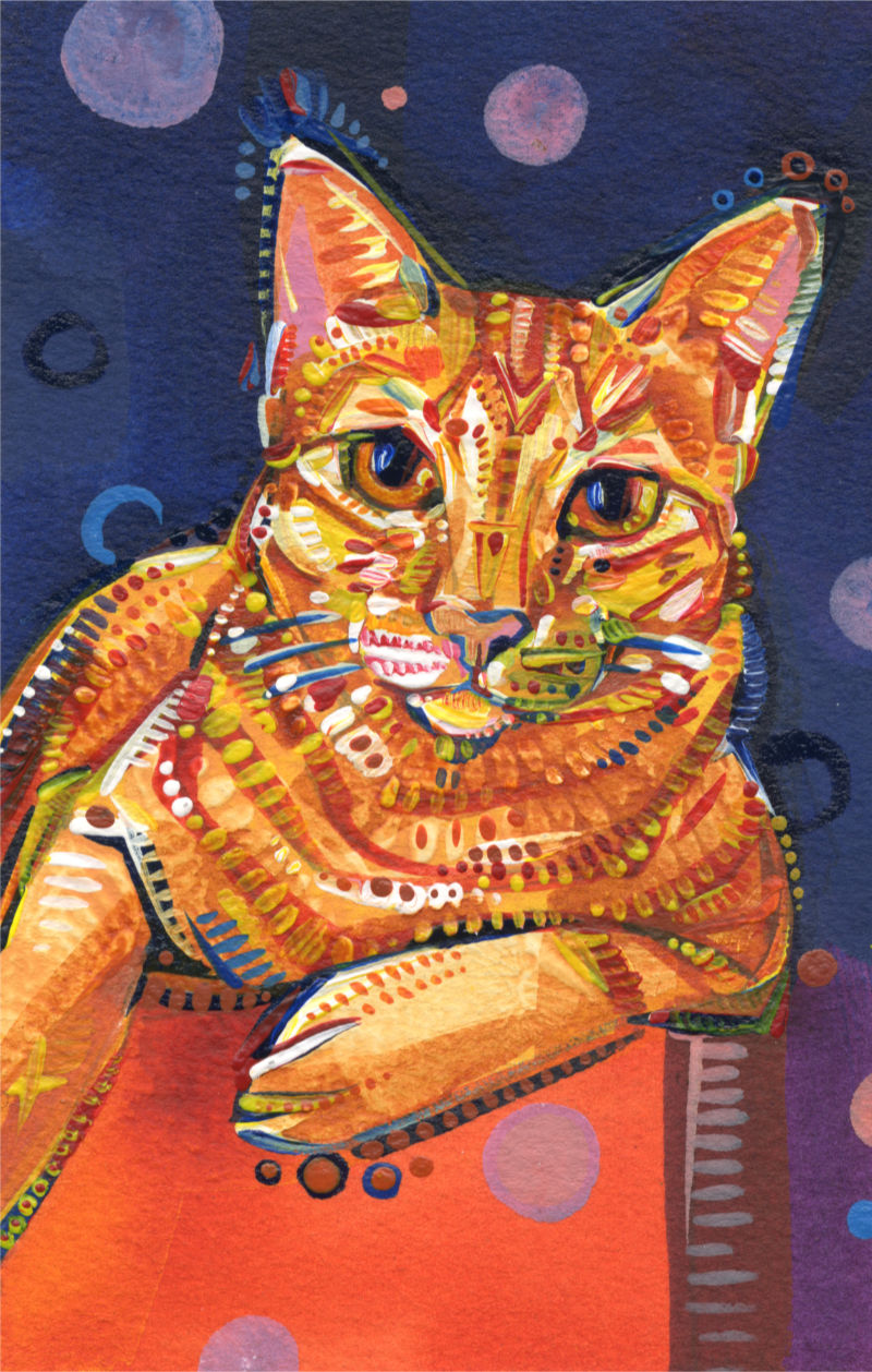 acrylic painting of a ginger cat, illustration by pet artist Gwenn Seemel