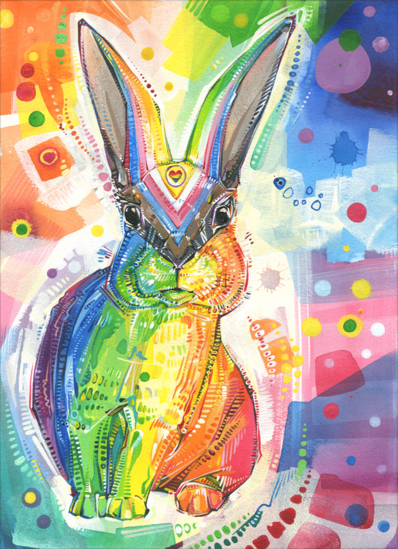 intersex inclusive progress pride flag bunny with pansexual flag heart, meme illustration by Gwenn Seemel