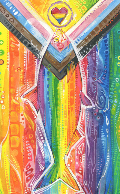 drapeau arc-en-ciel inclusif en forme de poisson, illustration par Gwenn Seemel