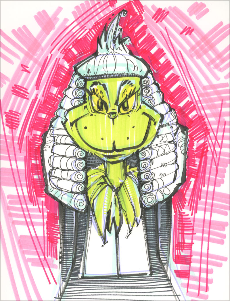 drawing of the Grinch as a judge, by Gwenn Seemel