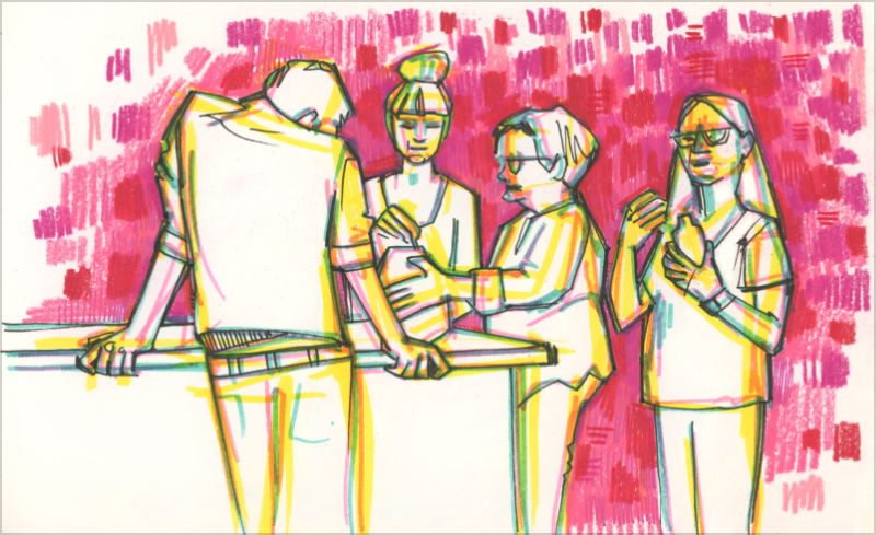 marker and colored pencil on paper drawing of a family