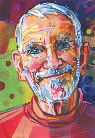 portrait of a smiling man with white hair and a white beard by Lambertville artist Gwenn Seemel