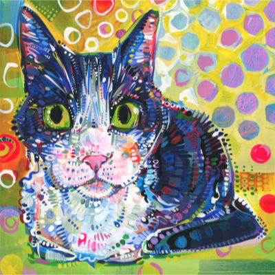 tuxedo cat with big eyes, portrait by pet artist Gwenn Seemel