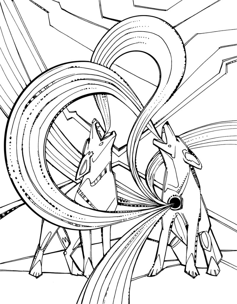 coloring book page showing two coyotes singing rainbows