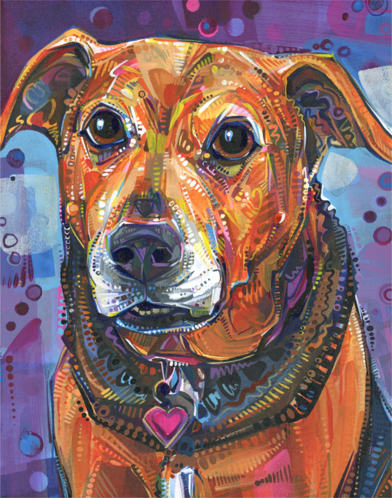 pet portrait, a happy dog paintng by Lambertville artist Gwenn Seemel