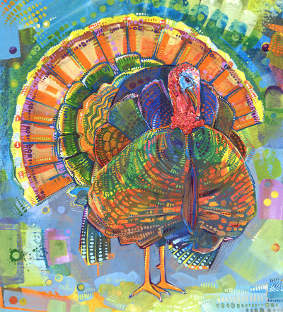 beautiful fine art painting of a male wild turkey, thanksgiving art