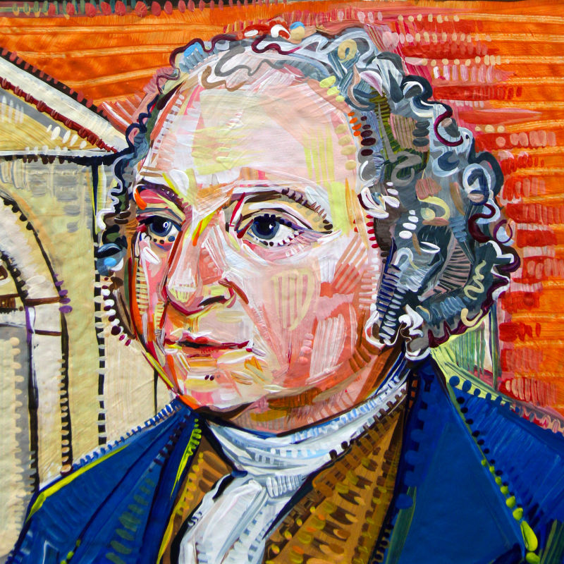 d&eacute;tail d&rsquo;une &oelig;uvre d&rsquo;art public, image repr&eacute;sentant le p&egrave;re fondateur John Adams, 52 Weeks of Firsts &agrave; Philadelphie